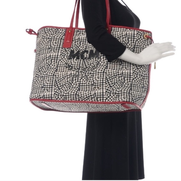 MCM Visetos Red Large Liz Reversible Logo Shopper Tote - Picture 12 of 16